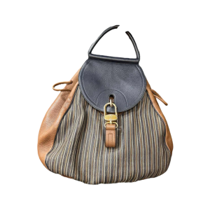 Delvaux bruin en marineblauw lederen rugzak