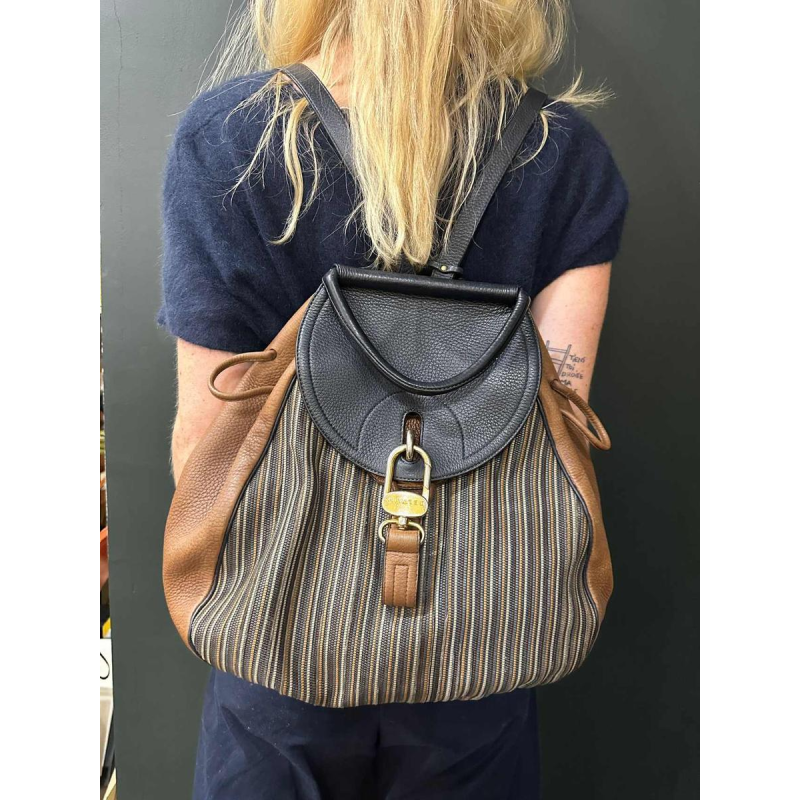 Delvaux brown and navy blue leather backpack