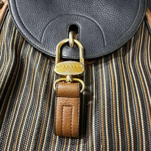 Delvaux bruin en marineblauw lederen rugzak