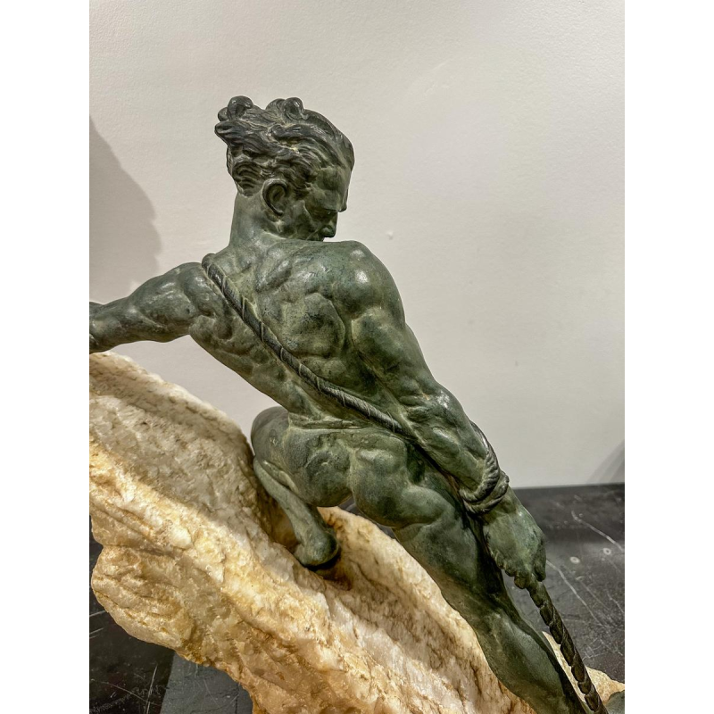 René Papa, sculpture Art Déco en bronze et pierre, années 30