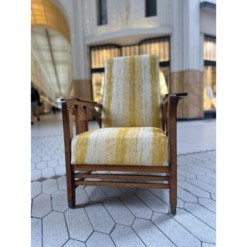 Gustave Serrurier-Bovy, modulaire Art Nouveau fauteuil, eikenhout, stof en messing, ca 1900