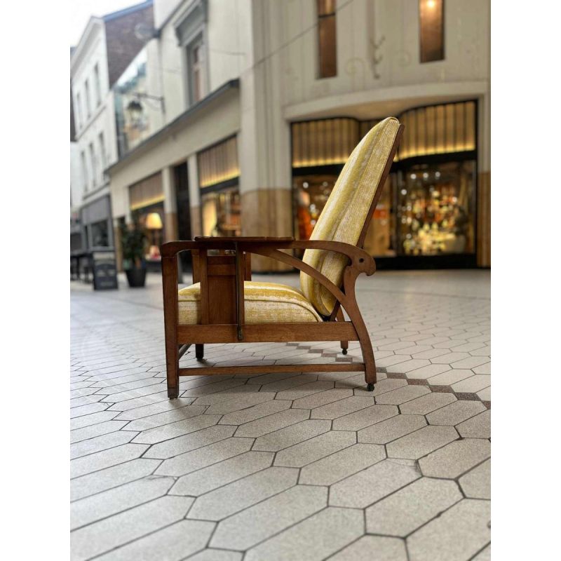 Gustave Serrurier-Bovy, modulaire Art Nouveau fauteuil, eikenhout, stof en messing, ca 1900