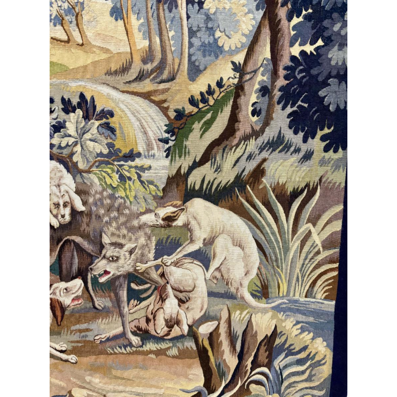 Wandtapijt van Aubusson "Wolvenjacht", atelier van Jean Picaud, Frankrijk, midden 20e eeuw.