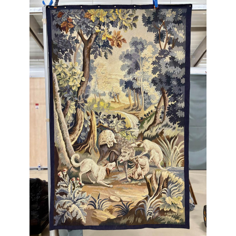 Aubusson tapestry "Wolf Hunt", Jean Picaud workshop, France, mid-20th century
