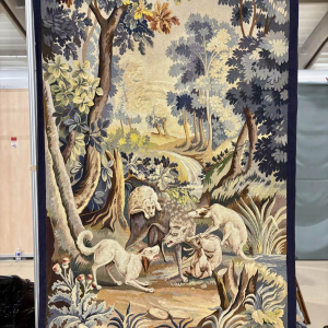 Wandtapijt van Aubusson "Wolvenjacht", atelier van Jean Picaud, Frankrijk, midden 20e eeuw.