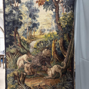 Wandtapijt van Aubusson "Wolvenjacht", atelier van Jean Picaud, Frankrijk, midden 20e eeuw.