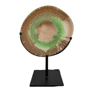 Alfred COLLARD, Sculpture abstraite, Disque en verre à décor dinclusions