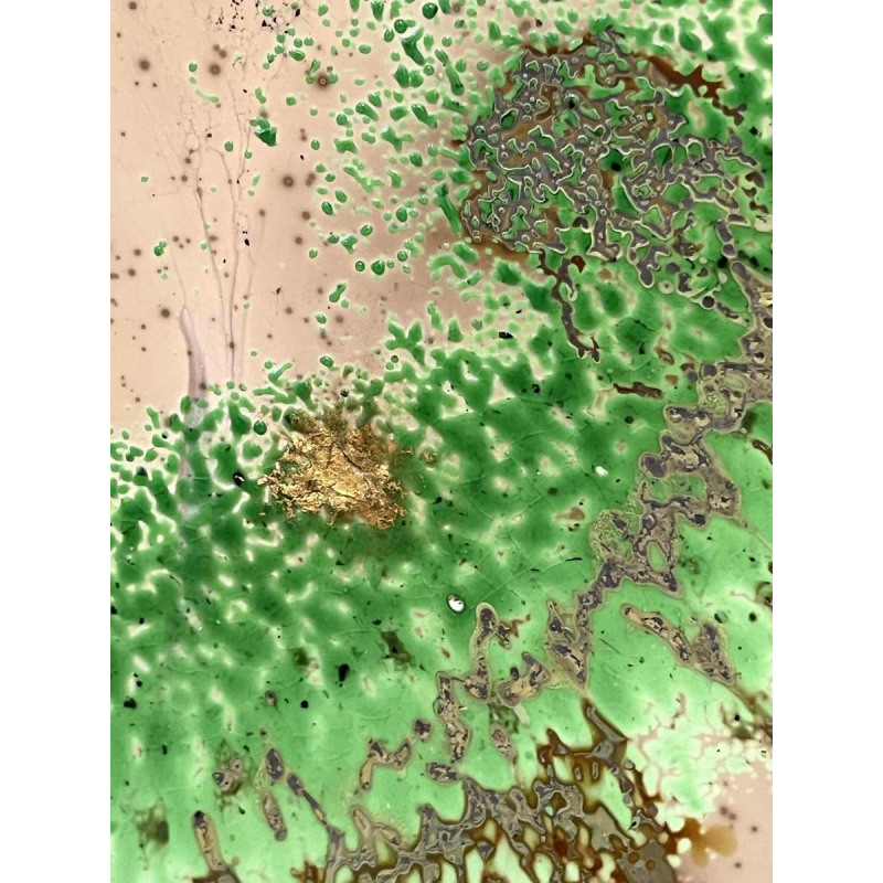 Alfred COLLARD, Abstract sculpture, Glass disc decorated with inclusions