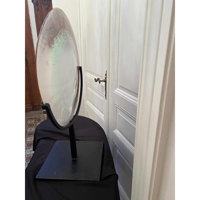 Alfred COLLARD, Abstract sculpture, Glass disc decorated with inclusions