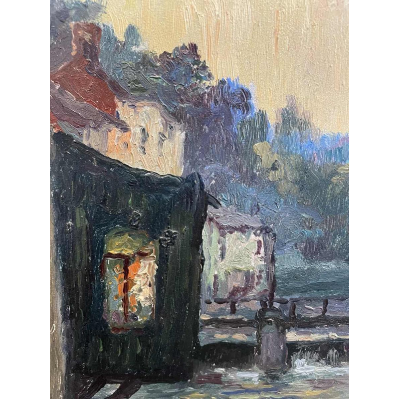 Albert DANDOY (1885-1977): « La Sambre à Namur 1960 » huile sur cuivre