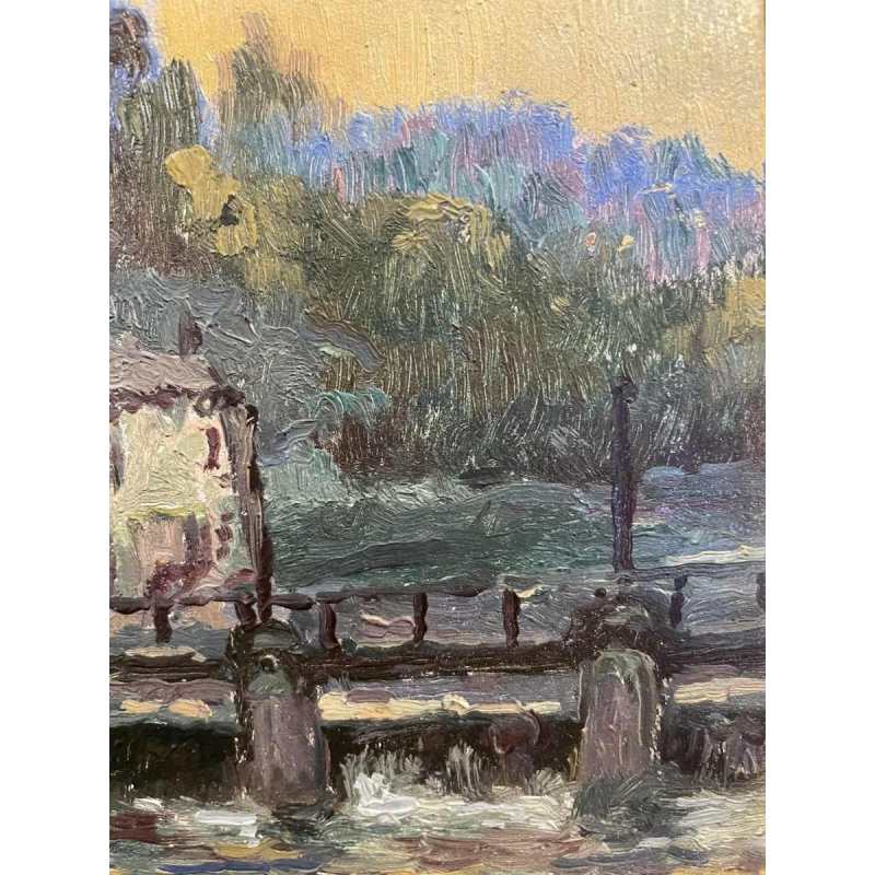 Albert DANDOY (1885-1977): « La Sambre à Namur 1960 » huile sur cuivre