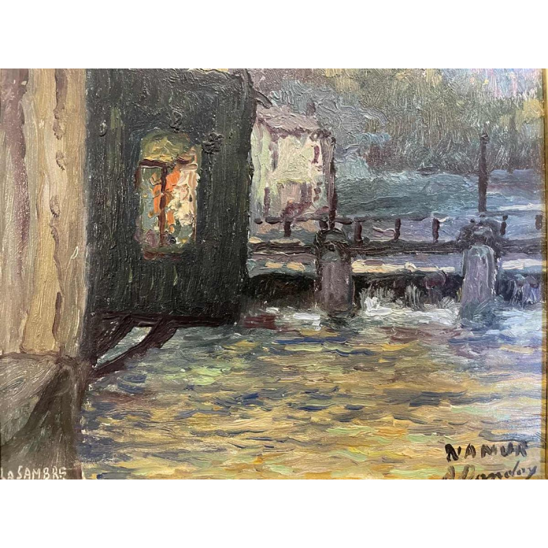 Albert DANDOY (1885-1977): La Sambre à Namur 1960 oil on copper