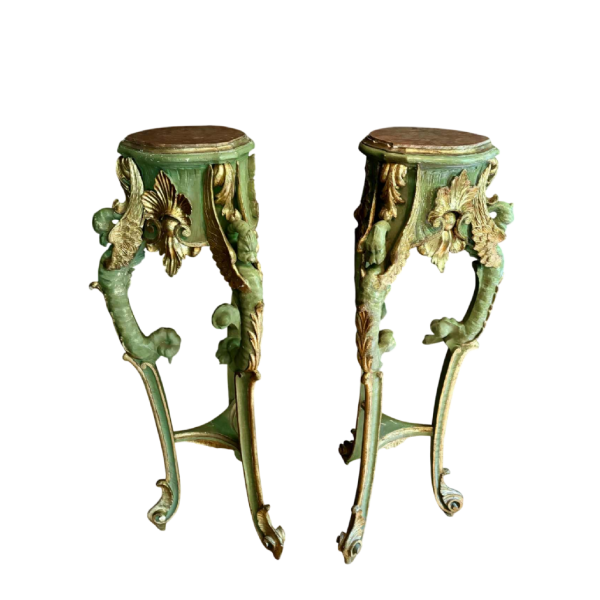 Pair of gilded and painted wood saddles, Italy early 20th century