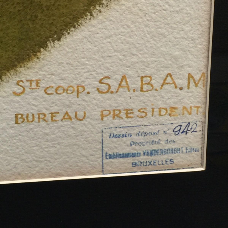 Aquarelle Art Déco "Bureau Président" de la SABAM par les Etablissements VANDERBORGHT à Bruxelles, ca 1930