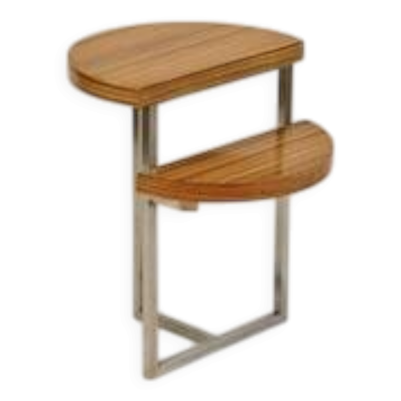Zebrano wood side table with stainless steel base
