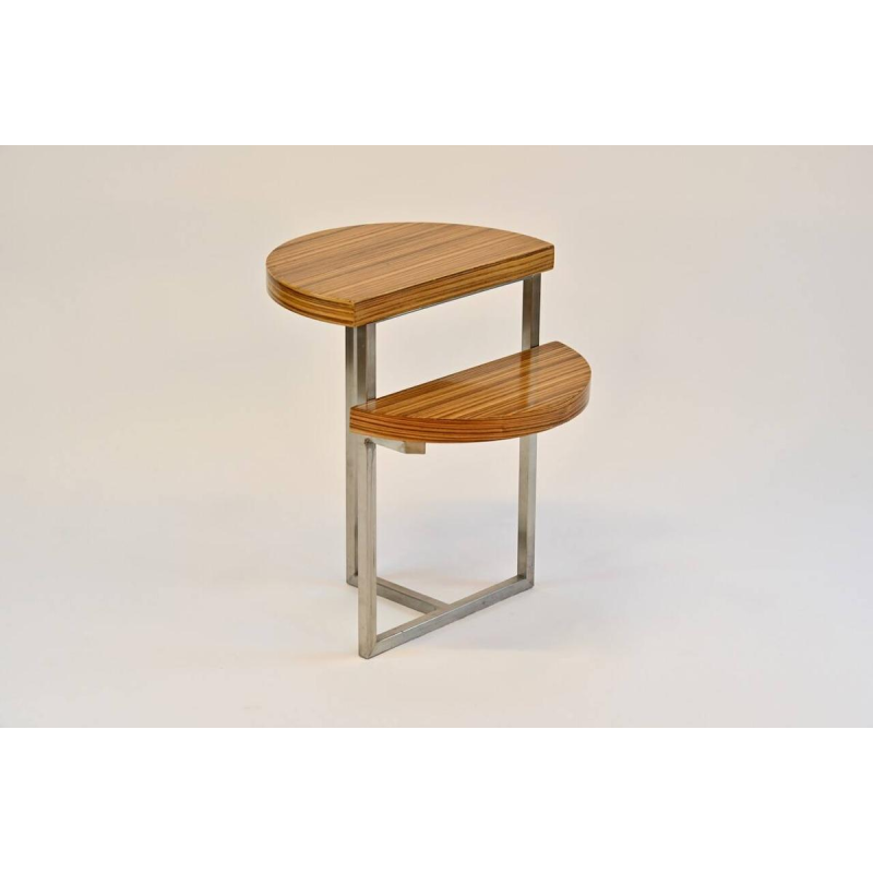 Zebrano wood side table with stainless steel base