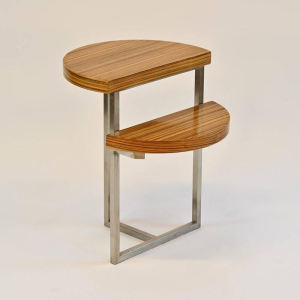 Zebrano wood side table with stainless steel base