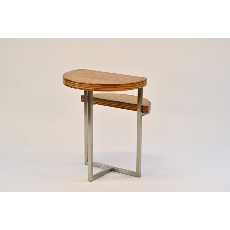 Table d'appoint en zebrano, piétement inox