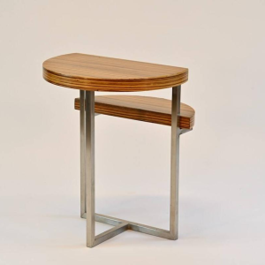 Zebrano wood side table with stainless steel base