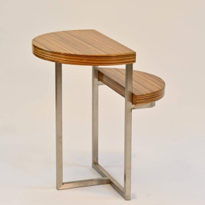 Table d'appoint en zebrano, piétement inox