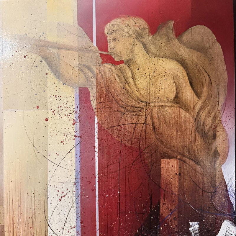 Jean-Claude DRESSE «Violoniste mystérieuse» tableau fantastique surréaliste