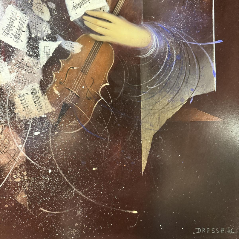 Jean-Claude DRESSE “Mysterious Violinist” a fantastic surrealist painting