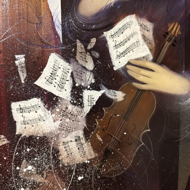 Jean-Claude DRESSE «Violoniste mystérieuse» tableau fantastique surréaliste