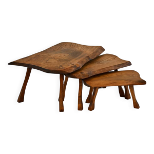 Brutalist nesting tables in oak