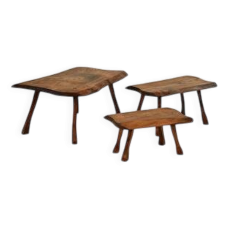 Tables gigognes brutalistes en chêne
