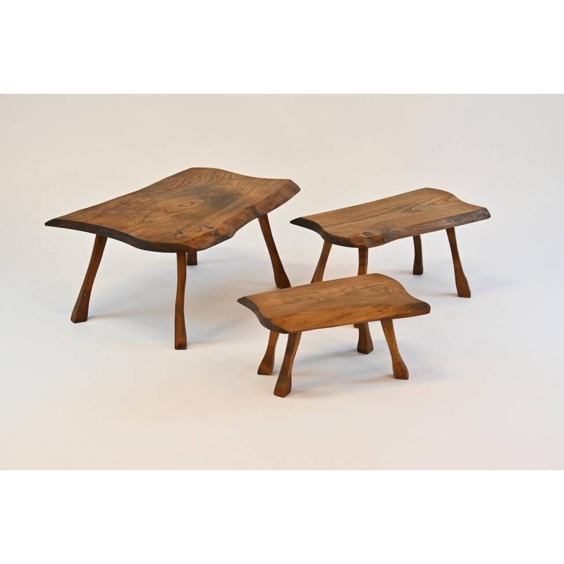 Brutalist nesting tables in oak