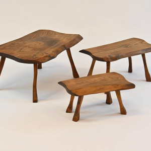 Brutalist nesting tables in oak