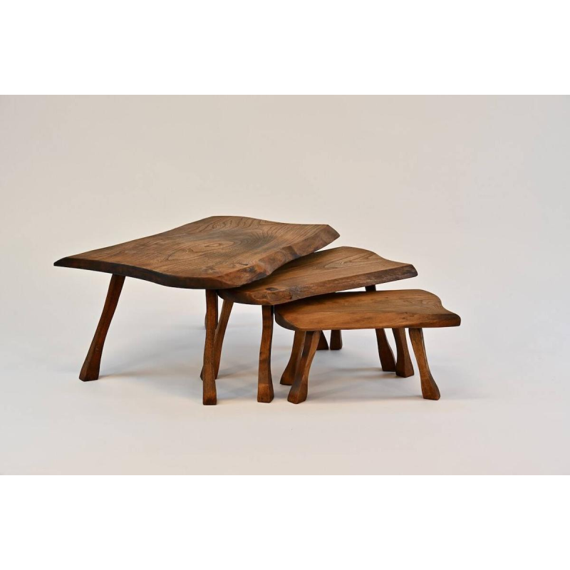 Brutalist nesting tables in oak