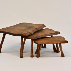 Brutalist nesting tables in oak