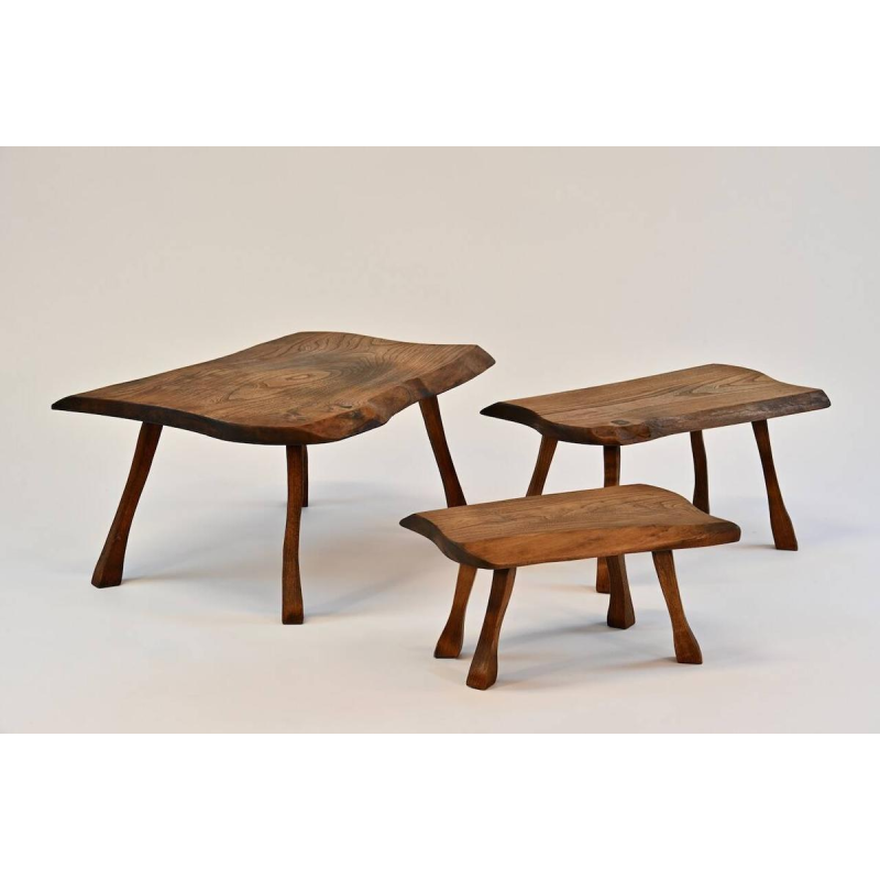 Brutalist nesting tables in oak