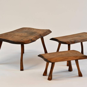 Brutalist nesting tables in oak