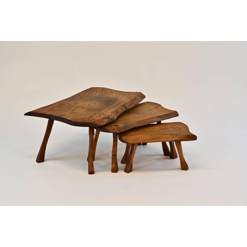 Brutalist nesting tables in oak