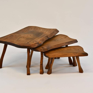 Brutalist nesting tables in oak