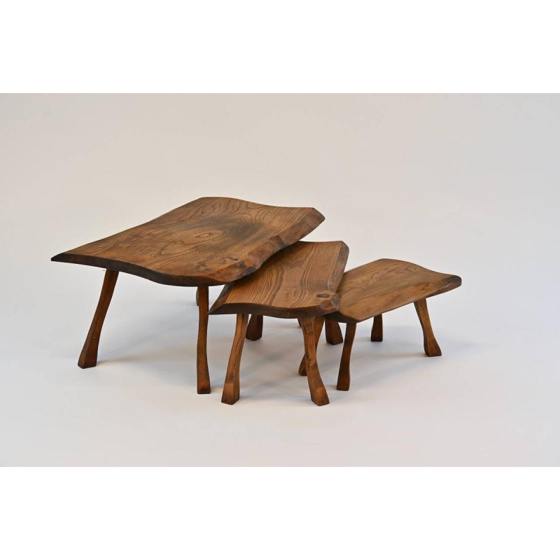 Brutalist nesting tables in oak