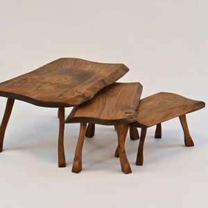 Brutalist nesting tables in oak