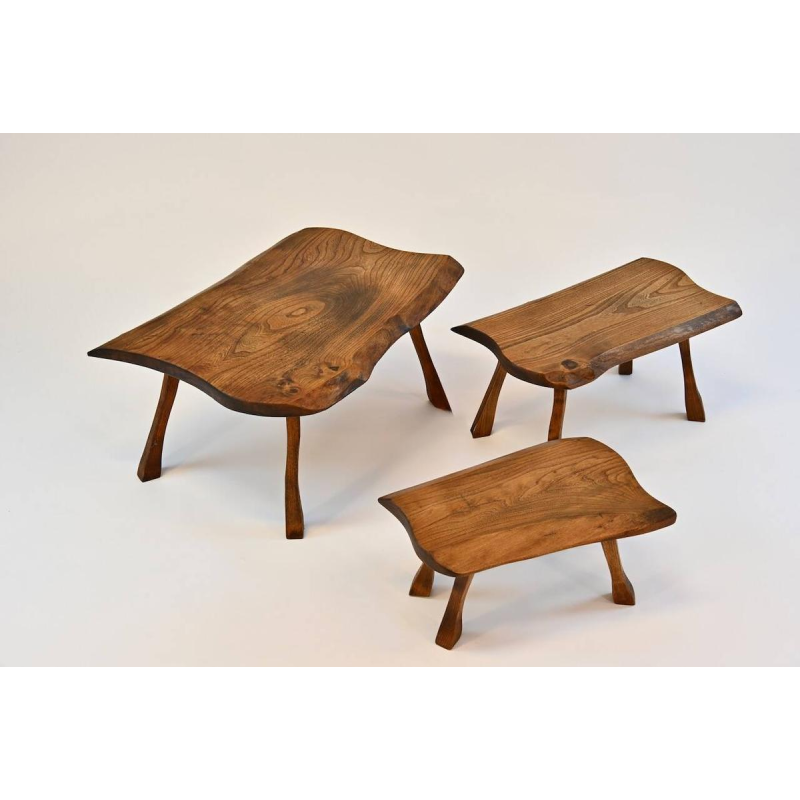 Brutalist nesting tables in oak