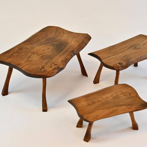 Brutalist nesting tables in oak