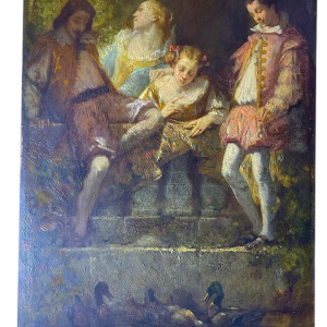 Narcisse Virgile Diaz de la Pena "Een galante scène in het park", olieverfschilderij op paneel, ca. 1850