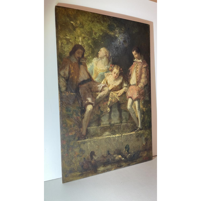Narcisse Virgile Diaz de la Pena "Een galante scène in het park", olieverfschilderij op paneel, ca. 1850