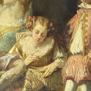 Narcisse Virgile Diaz de la Pena "Gallant Scene in the Park" oil painting on panel, ca. 1850