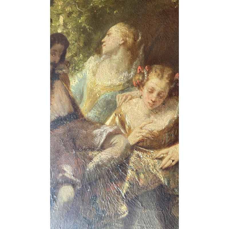 Narcisse Virgile Diaz de la Pena "Een galante scène in het park", olieverfschilderij op paneel, ca. 1850