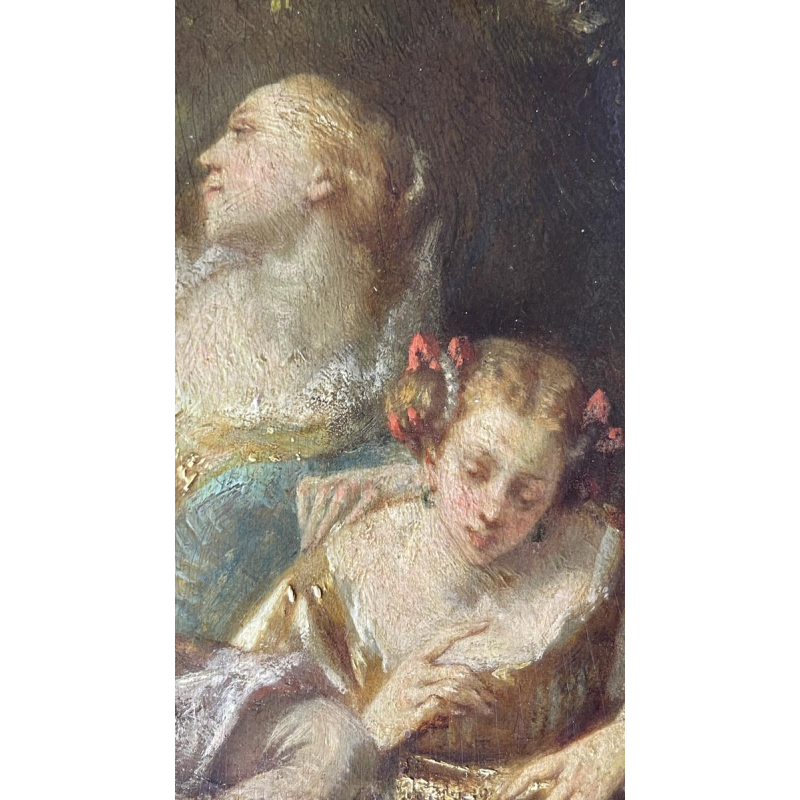 Narcisse Virgile Diaz de la Pena "Een galante scène in het park", olieverfschilderij op paneel, ca. 1850