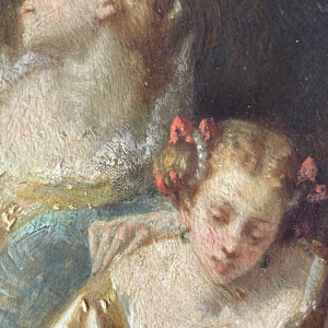 Narcisse Virgile Diaz de la Pena "Scène galante au parc" tableau huile sur panneau, ca 1850