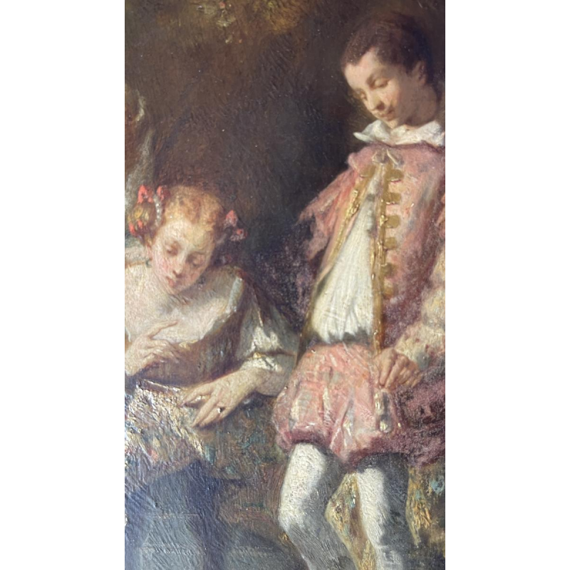 Narcisse Virgile Diaz de la Pena "Gallant Scene in the Park" oil painting on panel, ca. 1850