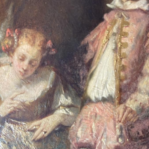 Narcisse Virgile Diaz de la Pena "Scène galante au parc" tableau huile sur panneau, ca 1850