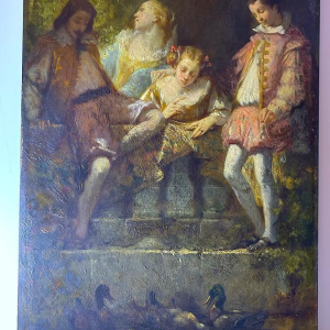 Narcisse Virgile Diaz de la Pena "Een galante scène in het park", olieverfschilderij op paneel, ca. 1850